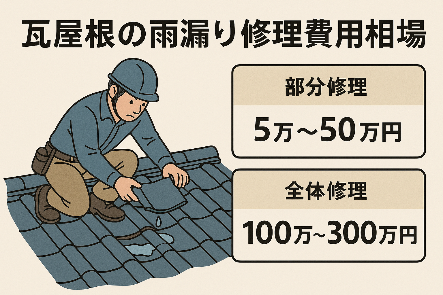 瓦屋根の雨漏り修理費用相場