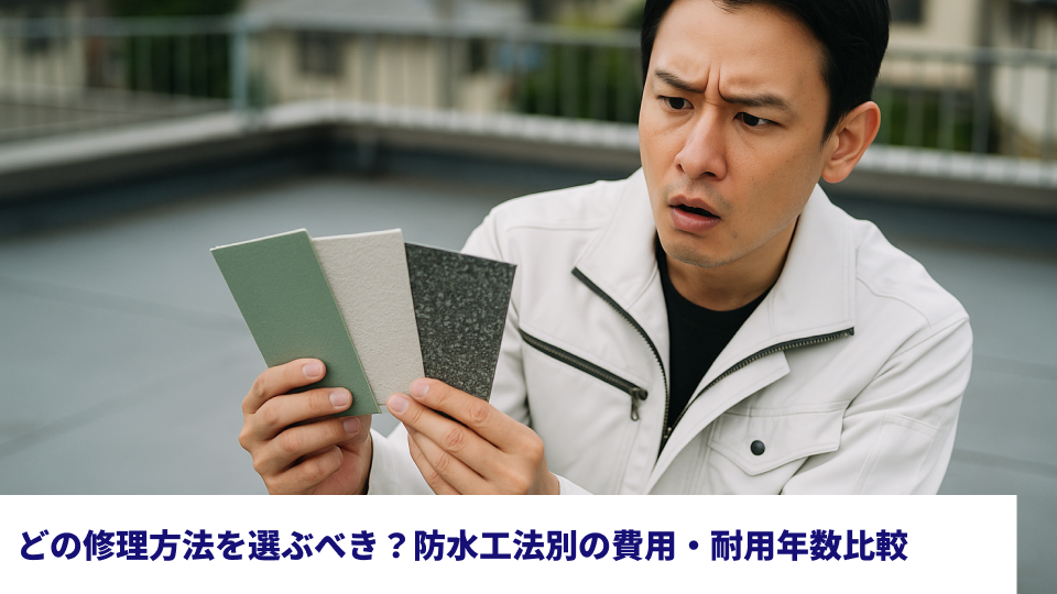 どの修理方法を選ぶべき？防水工法別の費用・耐用年数比較
